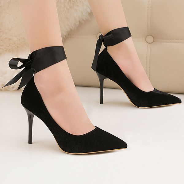 10cm women's shoes super high heel stiletto simple suede shallow mouth pointed straps bow shoes high heels, Black
10cm women's shoes super high heel stiletto simple suede shallow mouth pointed straps bow shoes high heels, Black