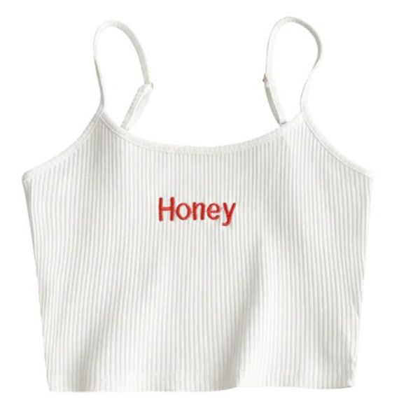 women spaghetti strap crop ribbed knit stretch camisole honey letters embroidery mini vest festival party clubwear xs-s, White
women spaghetti strap crop ribbed knit stretch camisole honey letters embroidery mini vest festival party clubwear xs-s, White