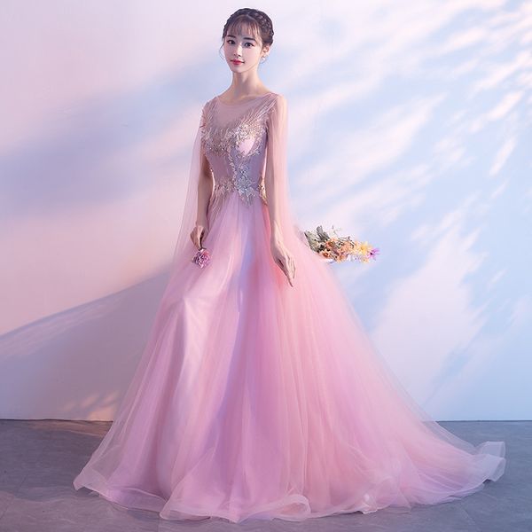 2019 new ladies trailing annual meeting dress lace embroidery micro-transparent round neck appliques evening gowns, Red
2019 new ladies trailing annual meeting dress lace embroidery micro-transparent round neck appliques evening gowns, Red