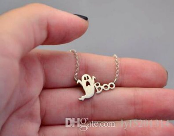 halloween ghost boo pendant necklace, Silver