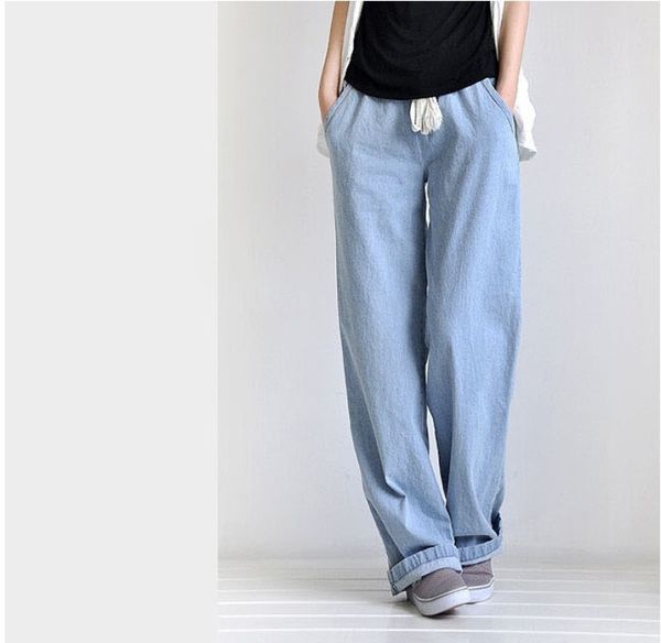 jeans student leisure loose size slacky waist, broad legs, straight cylinder slender pants, Blue
jeans student leisure loose size slacky waist, broad legs, straight cylinder slender pants, Blue