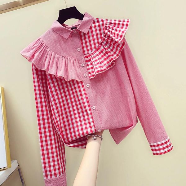 women's blouses & shirts sweet lotus leaf plaid shirt for women 2021 fall korean long-sleeved turn-collar undershirt girl student blusa, White
women's blouses & shirts sweet lotus leaf plaid shirt for women 2021 fall korean long-sleeved turn-collar undershirt girl student blusa, White