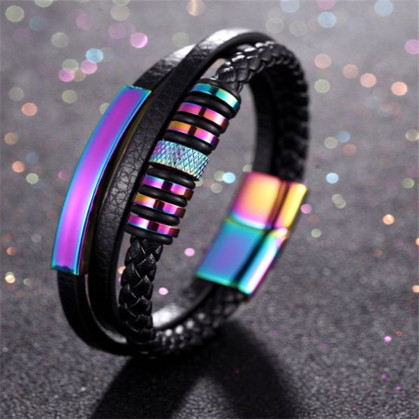 ew fashion leather woven leather bracelet custom seven color stainless steel trend mens leather bracelet, Silver
ew fashion leather woven leather bracelet custom seven color stainless steel trend mens leather bracelet, Silver