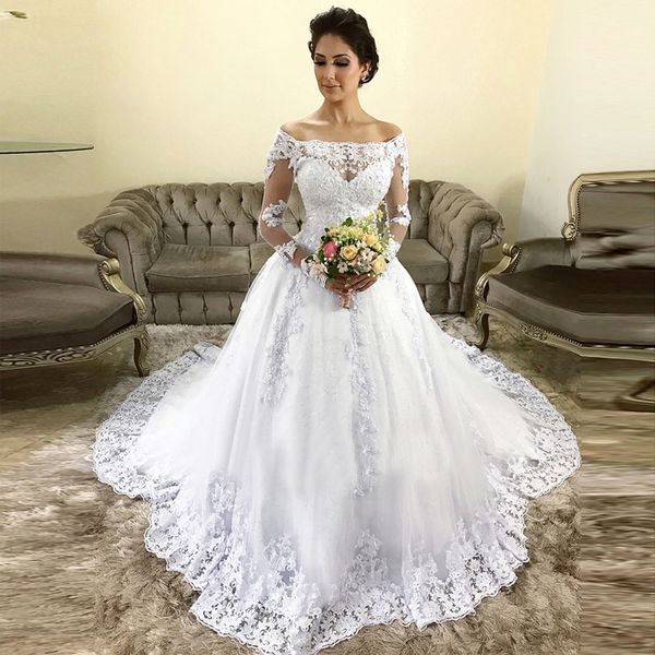 attractive a line off the shoulder wedding dresses lace appliques bead sequin chapel bridal gowns sweep train vestidos de novia, White
attractive a line off the shoulder wedding dresses lace appliques bead sequin chapel bridal gowns sweep train vestidos de novia, White
