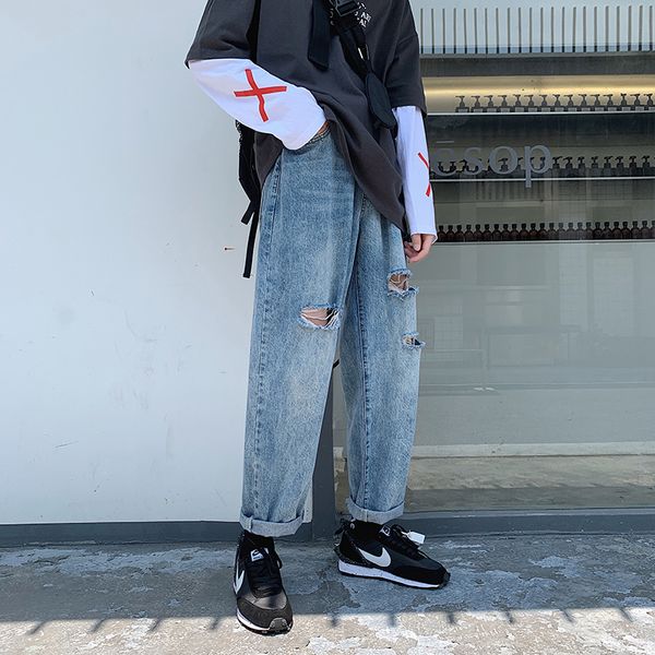 2019spring and autumn new hole jeans men's loose straight pants solid color fashion leisure port wind ins wild trousers sky blue
2019spring and autumn new hole jeans men's loose straight pants solid color fashion leisure port wind ins wild trousers sky blue