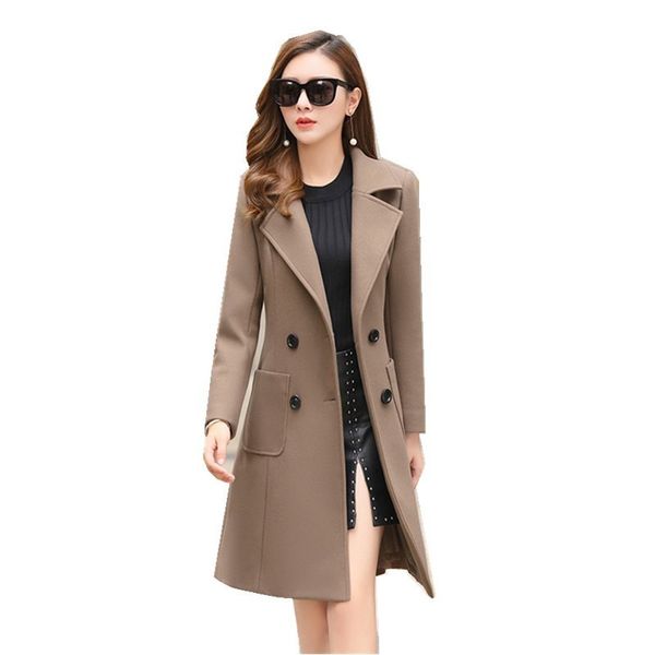 

2018 new wool coat female winter fashion long outwear woolen slim coat suit-dress parka overcoat women's jacket casacos mujer, Black