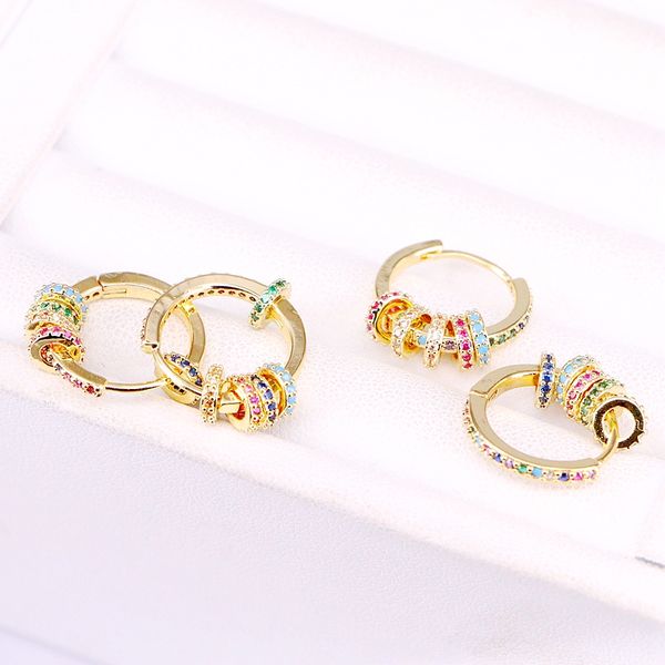 

4pairs, small hoop with colorful cz circle floating beads fashion women girl mix cz color huggie hoop earring, Golden;silver