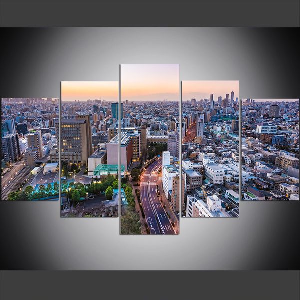 

5 piece large size canvas wall art pictures creative tokyo city scenery, japan art print oil painting for living room