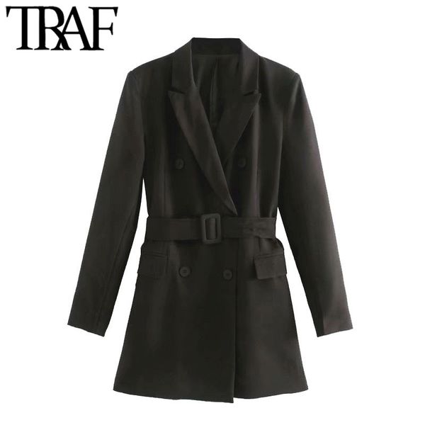 traf women fashion office wear double breasted blazers coat vintage long sleeve with belt female outerwear chic, White;black
traf women fashion office wear double breasted blazers coat vintage long sleeve with belt female outerwear chic, White;black