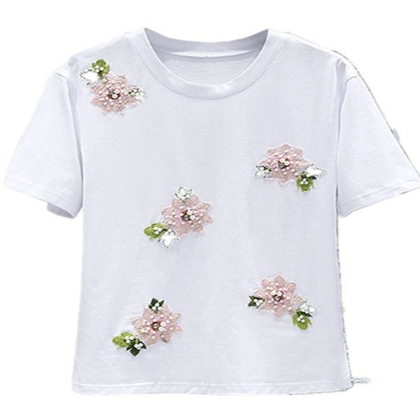 new summer women casual sequins beading t shirts short sleeve o neck feminino woman solid leisure t-shirt, White
new summer women casual sequins beading t shirts short sleeve o neck feminino woman solid leisure t-shirt, White