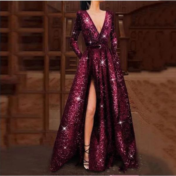 shiny burgundy v-neck long sleeve arabic prom dresses high side split sequined dubai formal dress party gowns robe de soiree ogstuff, Black
shiny burgundy v-neck long sleeve arabic prom dresses high side split sequined dubai formal dress party gowns robe de soiree ogstuff, Black
