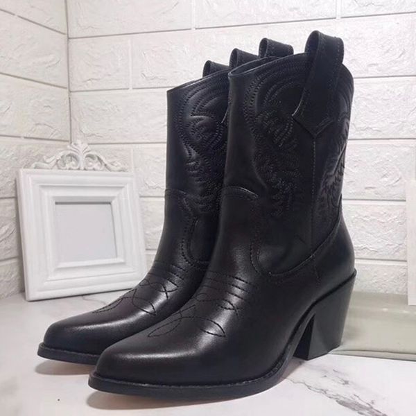 women booties calfskin embroidered high sneakers boot ladies shoes western cowboy ankle boots ladies winter boots with box, Black
women booties calfskin embroidered high sneakers boot ladies shoes western cowboy ankle boots ladies winter boots with box, Black