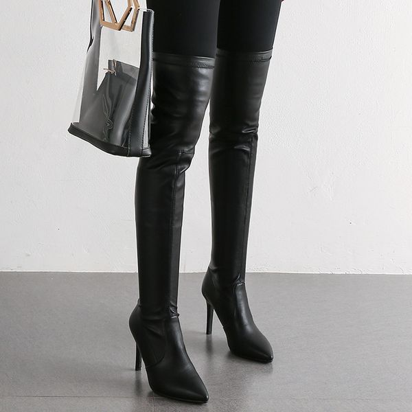 rimocy pu leather womens thin high heels boots fashion elasticity pointed toe over knee boots woman slip on party shoes female, Black
rimocy pu leather womens thin high heels boots fashion elasticity pointed toe over knee boots woman slip on party shoes female, Black