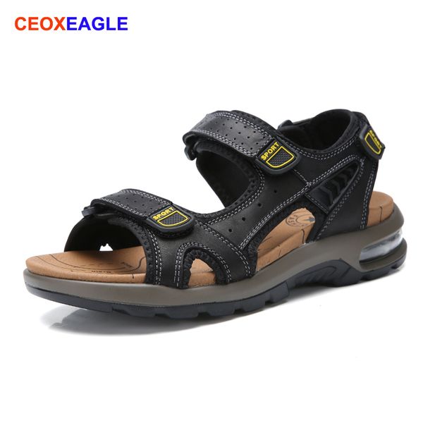 men genuine leather sandals air outsole man summer outdoor breathable shoes roman beach open toe sandals big sizes 38-46#, Black
men genuine leather sandals air outsole man summer outdoor breathable shoes roman beach open toe sandals big sizes 38-46#, Black