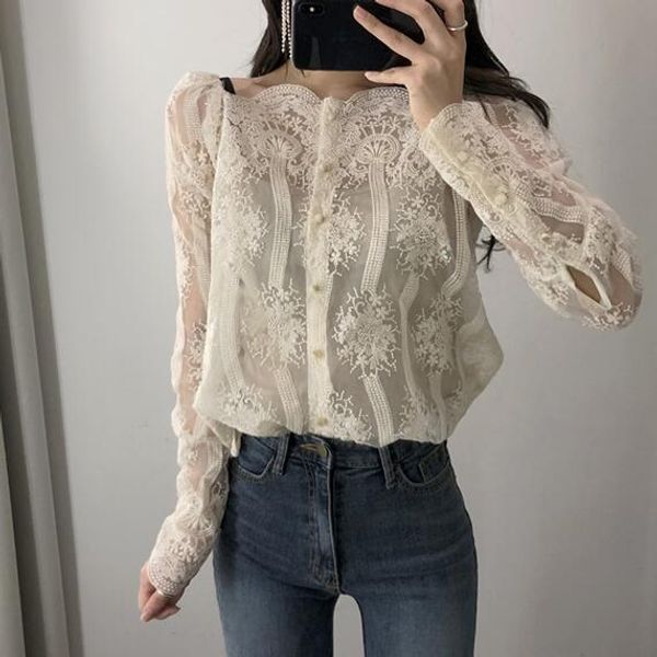 spring 2020 summer women slash floral embroidery blouses single breasted lace long sleeve organza shirts blusa dv107, White
spring 2020 summer women slash floral embroidery blouses single breasted lace long sleeve organza shirts blusa dv107, White