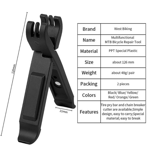 1 pair 2 in 1 multi-functional bicycle tire lever portable road bike master link chain breaker cutter pry bar repairing tools
1 pair 2 in 1 multi-functional bicycle tire lever portable road bike master link chain breaker cutter pry bar repairing tools