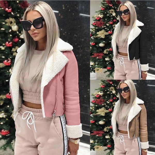 women lapel suede leather buckle cool pilot jacket faux lamb wool motorcycle jackets, Black
women lapel suede leather buckle cool pilot jacket faux lamb wool motorcycle jackets, Black