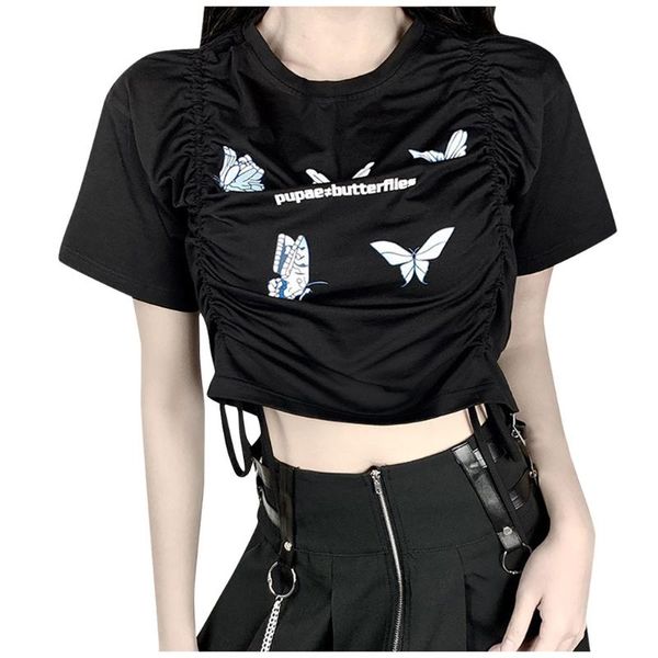 women fashion butterfly printing drawstring short sleeve club&party short t-shirt blouse ropa de mujer, White
women fashion butterfly printing drawstring short sleeve club&party short t-shirt blouse ropa de mujer, White