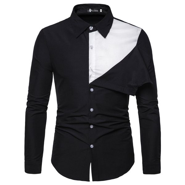 color block men long sleeve shirt korean style men full sleeve shirts for 2019 single breasted men's dress shirt office wear, White;black
color block men long sleeve shirt korean style men full sleeve shirts for 2019 single breasted men's dress shirt office wear, White;black
