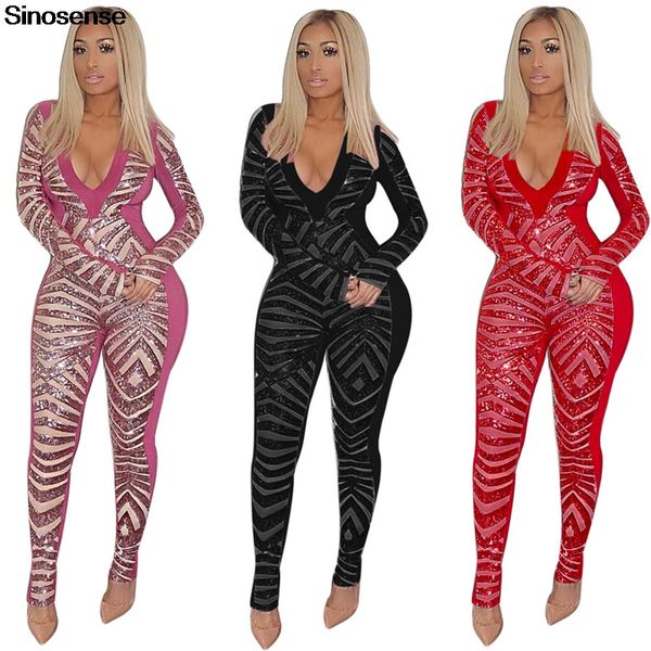 women deep v neck sequin jumpsuit long sleeve clubwear party one piece rompers 2019 solid black red pink bodycon jumpsuits, Black;white
women deep v neck sequin jumpsuit long sleeve clubwear party one piece rompers 2019 solid black red pink bodycon jumpsuits, Black;white