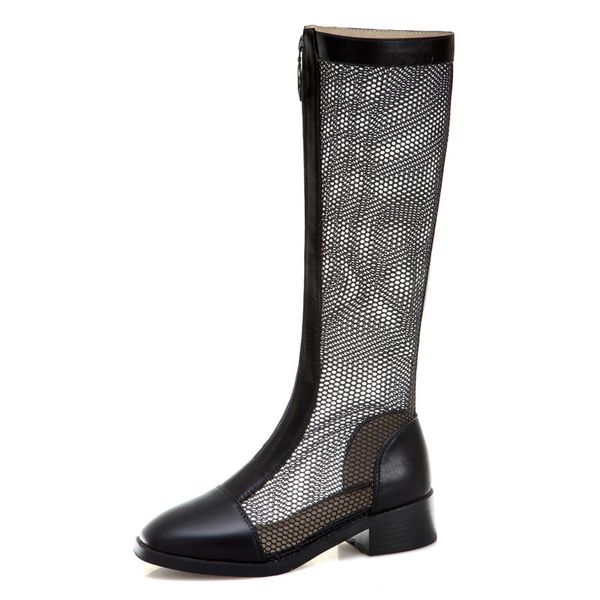 summer knee high boots women mesh cutout square heels long boots zipper square toe shoes female spring plus size 33-43, Black
summer knee high boots women mesh cutout square heels long boots zipper square toe shoes female spring plus size 33-43, Black