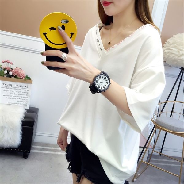 season summer clothes 2020 large size fat sister v-neck clothing t-shirt clothing t-shirt women's short sleeve loose large size 200, White
season summer clothes 2020 large size fat sister v-neck clothing t-shirt clothing t-shirt women's short sleeve loose large size 200, White