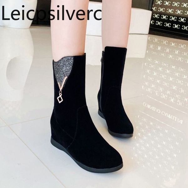 women's boots autumn and winter new zipper color matching internal increase mid heel middle tube women's shoes plus size 33-43, Black
women's boots autumn and winter new zipper color matching internal increase mid heel middle tube women's shoes plus size 33-43, Black