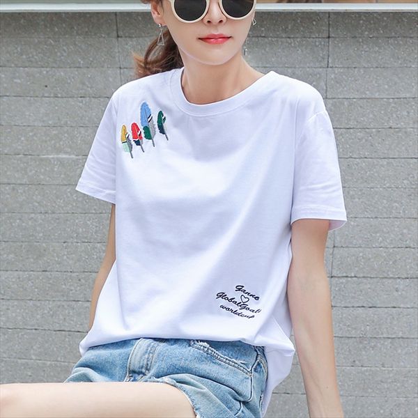 2020 women's pure cotton short sleeve t-shirt women's t-shirt embroidery embroidery loose white half sleeve fashion
2020 women's pure cotton short sleeve t-shirt women's t-shirt embroidery embroidery loose white half sleeve fashion