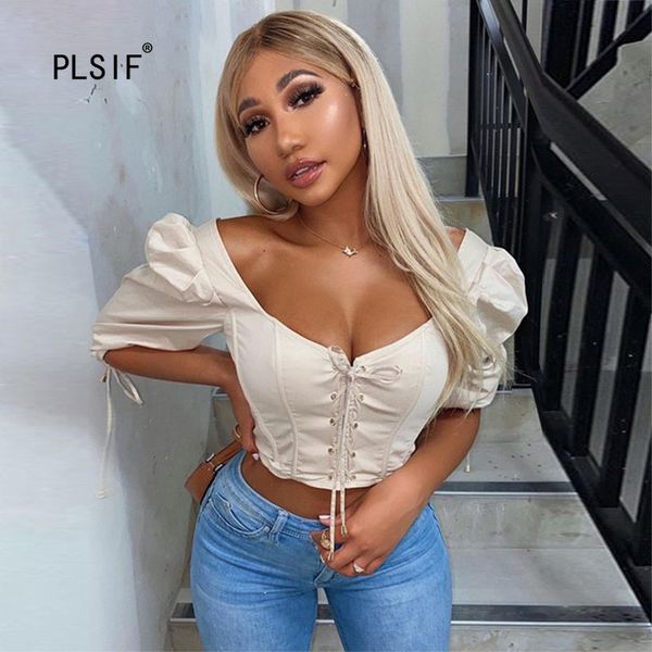 european station new product square collar half sleeve beige / khaki women's high street slim crop top, White
european station new product square collar half sleeve beige / khaki women's high street slim crop top, White