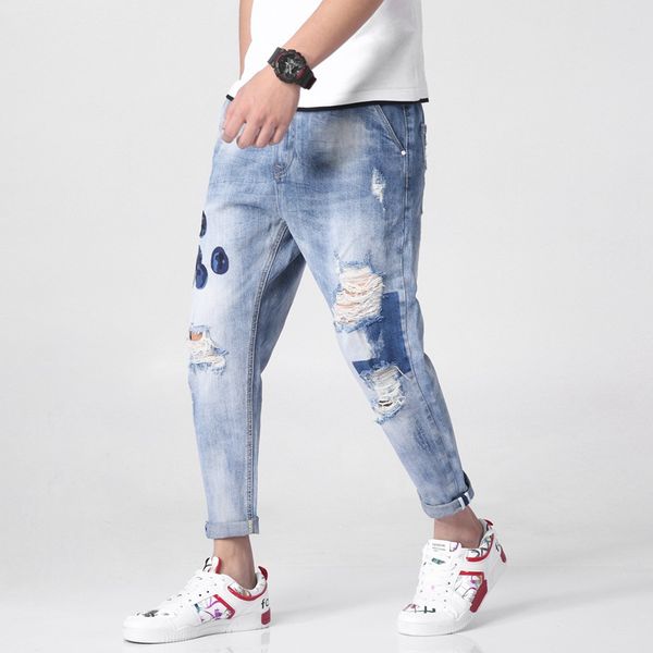 ripped holes pants fashion style elasticity casual pant new men's brand jeans trousers cool stretch man denim pants dropshipping, Blue 
ripped holes pants fashion style elasticity casual pant new men's brand jeans trousers cool stretch man denim pants dropshipping, Blue