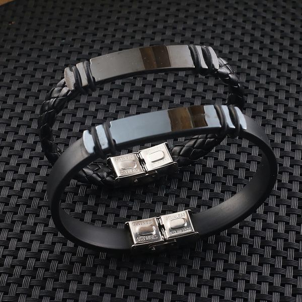 mens two styles cool stainless steel charm black silicone and leather bracelet, Golden;silver
mens two styles cool stainless steel charm black silicone and leather bracelet, Golden;silver