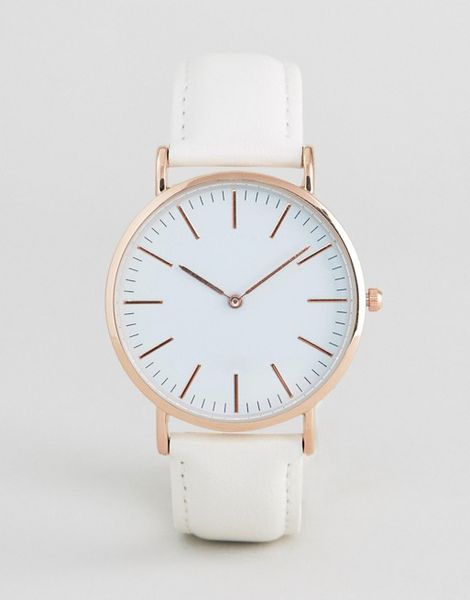 simple design watches white leather strap japanese movement, Slivery;brown