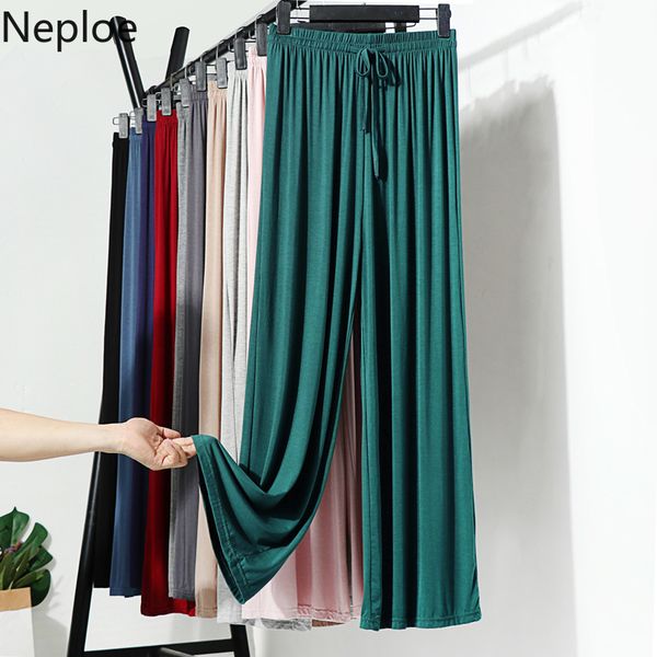 neploe summer ice silk high waist thin loose wide leg pants 2020 women casual elastic lace up waist modal trousers pants 58267, Black;white
neploe summer ice silk high waist thin loose wide leg pants 2020 women casual elastic lace up waist modal trousers pants 58267, Black;white