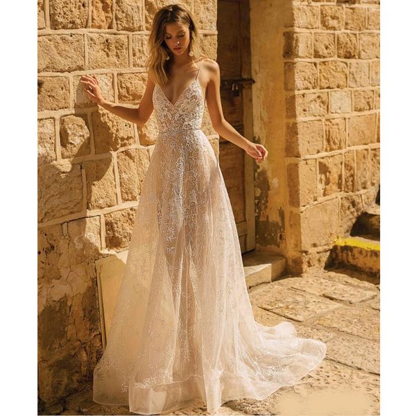 muse by berta wedding dresses spaghetti straps lace appliques summer beach bridal gowns boho country floor length a-line wedding dress, White
muse by berta wedding dresses spaghetti straps lace appliques summer beach bridal gowns boho country floor length a-line wedding dress, White