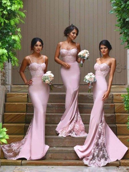 2019 spaghetti junior bridesmaid dress long mermaid maid of honor dress with lace appliques wedding party dress, White;pink
2019 spaghetti junior bridesmaid dress long mermaid maid of honor dress with lace appliques wedding party dress, White;pink
