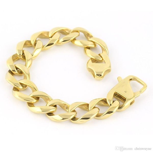 men's 18k gold plated stainless steel bracelets 17mm cuban curb chain link bracelet bracelets gold stainless steel nb01b, Black
men's 18k gold plated stainless steel bracelets 17mm cuban curb chain link bracelet bracelets gold stainless steel nb01b, Black