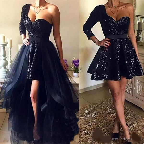 spakly black sequins prom dresses with detachable overskirt hi lo new 2020 one shoulder long sleeve arabic african formal evening gowns, Black;red
spakly black sequins prom dresses with detachable overskirt hi lo new 2020 one shoulder long sleeve arabic african formal evening gowns, Black;red