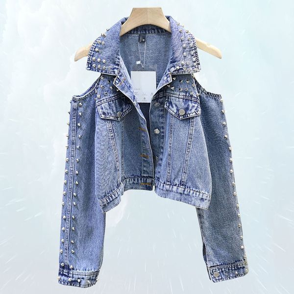 spring autumn punk wind jacket women 2019 fashion rivets off-the-shoulder denim coat long-sleeved loose short jeans outwear, Black;brown
spring autumn punk wind jacket women 2019 fashion rivets off-the-shoulder denim coat long-sleeved loose short jeans outwear, Black;brown