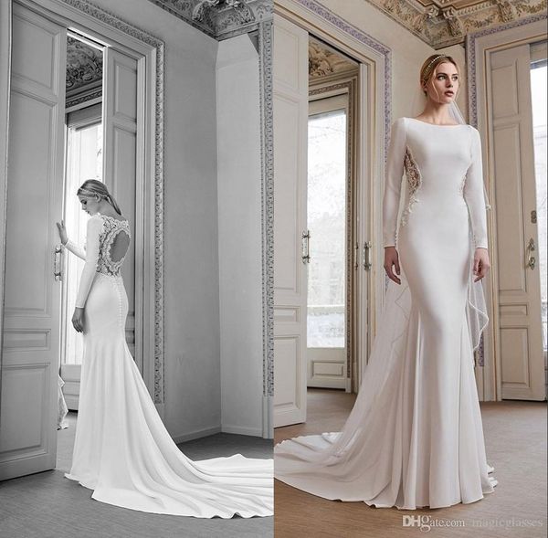 2019 satin mermaid wedding dresses long sleeve chapel train length bridal dress wedding gowns robes de mariée vestidos de novia, White
2019 satin mermaid wedding dresses long sleeve chapel train length bridal dress wedding gowns robes de mariée vestidos de novia, White
