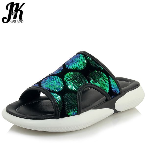 jk fashion casual slippers women open toe footwear sequined platform shoes slides girl mules bling shoes woman summer 2019 new, Black
jk fashion casual slippers women open toe footwear sequined platform shoes slides girl mules bling shoes woman summer 2019 new, Black
