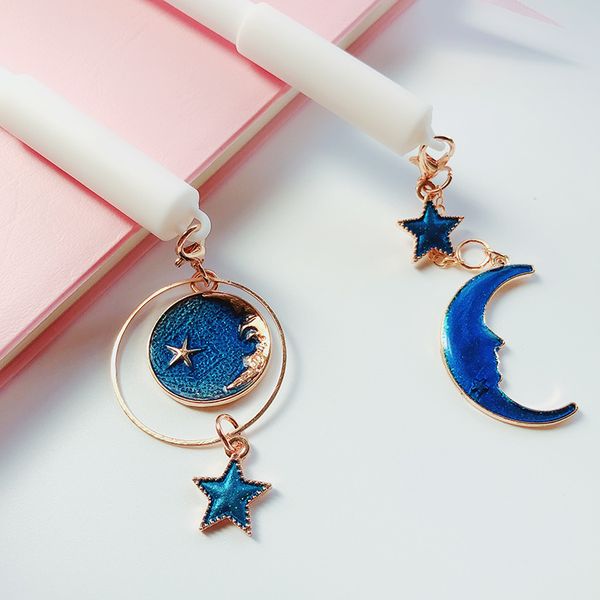 0.38mm Blue Starry Sky Star Moon Pendant Gel Pen Kawaii Stationery Black Ink Pen Girls Favor Wj069