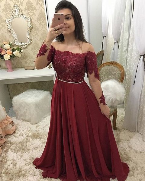 2019 custom burgundy a-line prom dress with lace see-through long sleeve evening dress floor length chiffon party dress, Black 
2019 custom burgundy a-line prom dress with lace see-through long sleeve evening dress floor length chiffon party dress, Black