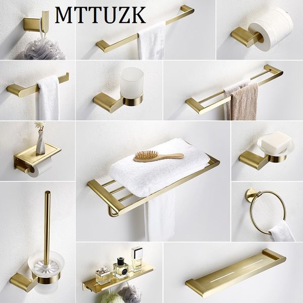 mttuzk brushed gold sus304 stainless steel bathroom hardware set towel shelf paper holder hook towel bar bathroom accessories
mttuzk brushed gold sus304 stainless steel bathroom hardware set towel shelf paper holder hook towel bar bathroom accessories