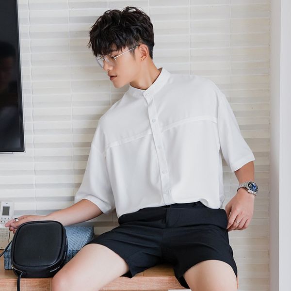 men's casual shirts ewq / wear ice silk white short-sleeved shirt for male 2021 summer stand collar fashion loose vintage 9y3112, White;black
men's casual shirts ewq / wear ice silk white short-sleeved shirt for male 2021 summer stand collar fashion loose vintage 9y3112, White;black