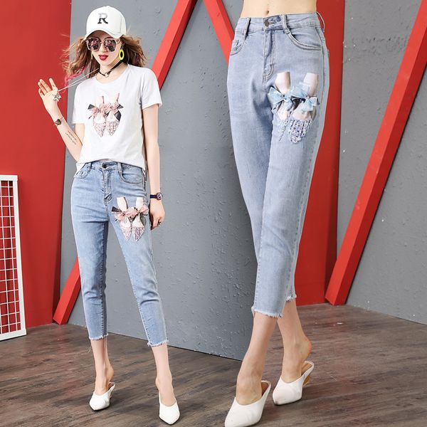 women ninth pants office lady print beading bow high waisted jeans straight women 2020 summer new pants zipper csual jeans, Blue
women ninth pants office lady print beading bow high waisted jeans straight women 2020 summer new pants zipper csual jeans, Blue
