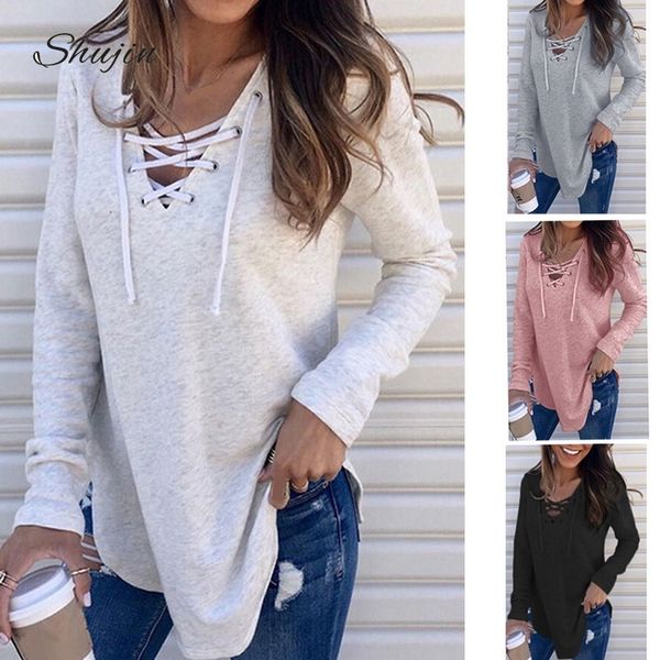 shujin 2019 fashion women long sleeve t-shirts autumn winter deep v neck bandage shirts women lace up tees clothes, White
shujin 2019 fashion women long sleeve t-shirts autumn winter deep v neck bandage shirts women lace up tees clothes, White