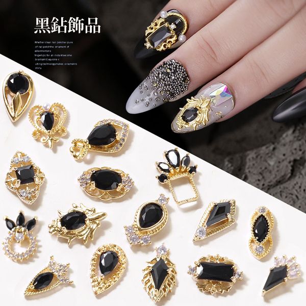 1pc Black Zircon Nail Rhinestones 22 Styles Water Drop Heart Shape Gold Plated Jewelry Diy 3d Manicure Nail Art Diamond Mz257