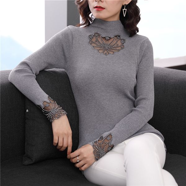 new 2019 hollow out flower embroidery lace sweater temperament women's turtleneck stretchy bottoming knitted shirt sueter mujer, White;black
new 2019 hollow out flower embroidery lace sweater temperament women's turtleneck stretchy bottoming knitted shirt sueter mujer, White;black