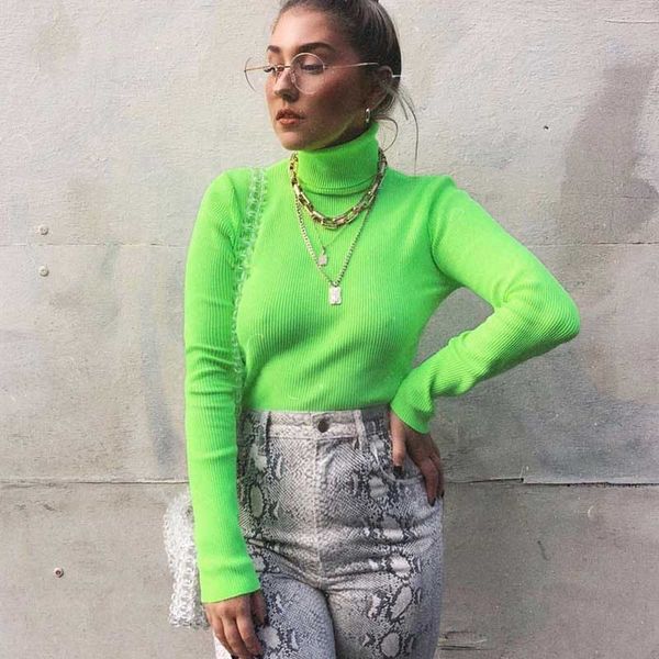 women's t-shirt 2021 fashion women long sleeve turtleneck tshirt neon color ribbed t shirt slim pure knitted tee, White
women's t-shirt 2021 fashion women long sleeve turtleneck tshirt neon color ribbed t shirt slim pure knitted tee, White