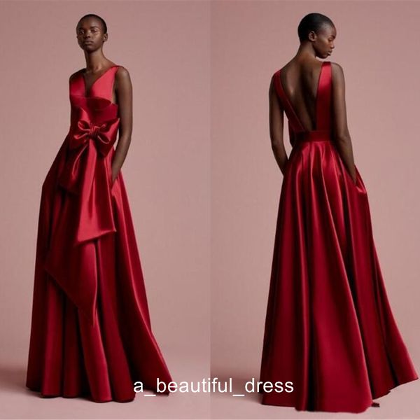a line satin prom dresses with pockets bow v neck backless cocktail party evening gowns pd5574, Black
a line satin prom dresses with pockets bow v neck backless cocktail party evening gowns pd5574, Black